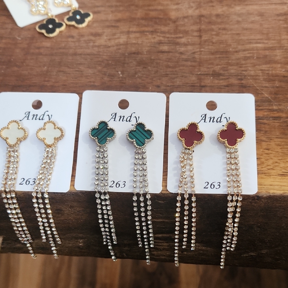 Red and Gold Clover Dangle Earrings